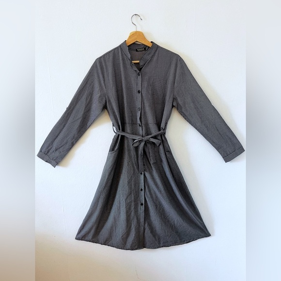 Adana - Turkish Cotton Dress | Size 44 Medium | Checkered, Pockets, Tie Waist - Picture 2 of 6